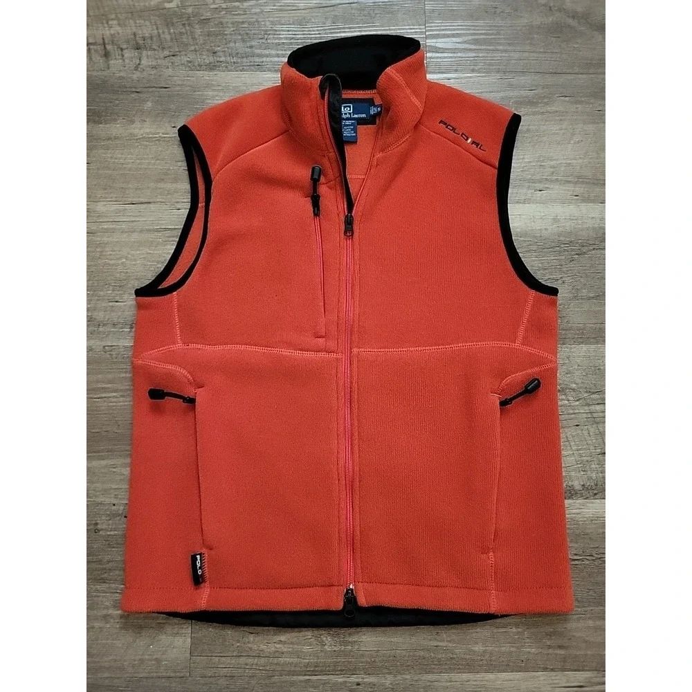 Polo Ralph‎ Lauren Men's Vintage Orange Fleece Full-Zip Vest Small Sleeveless